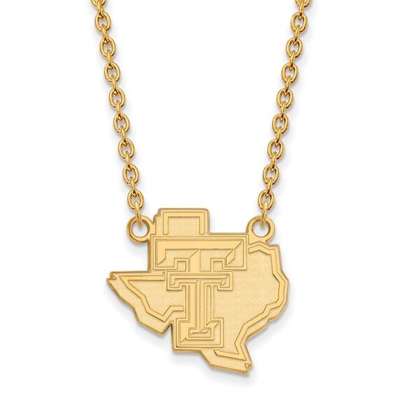14k Yellow Gold Texas Tech U Lg Logo Pendant Necklace - Picture 1 of 4